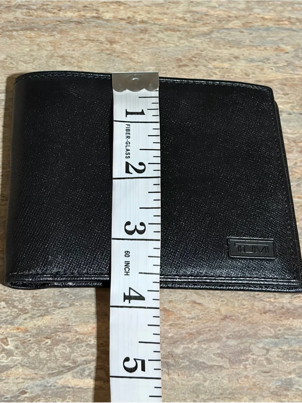 Tumi Black Double Billfold Textured Leather Card Holder/ Wallet